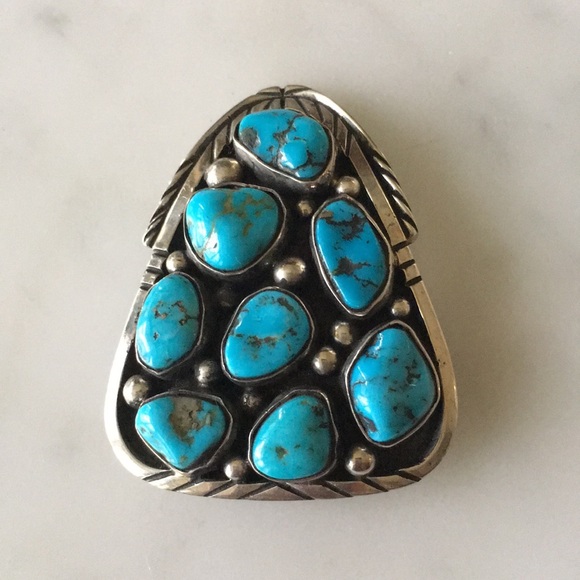 SOLD Vintage Fred Guerro Navajo Turquoise Pin - Picture 7 of 8